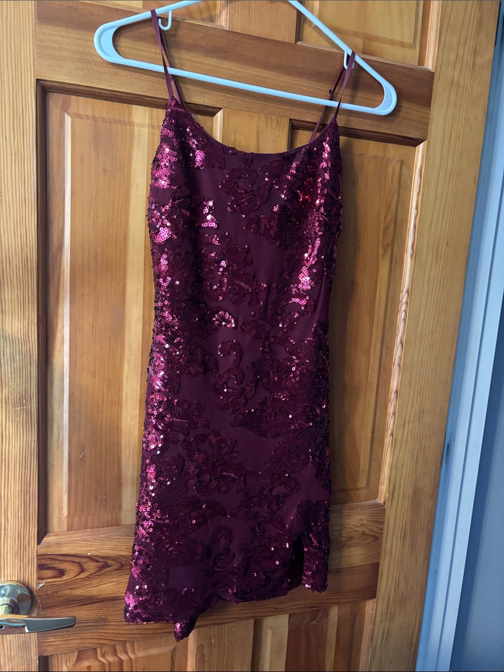 Women's Burgundy Sequin Slip Dress